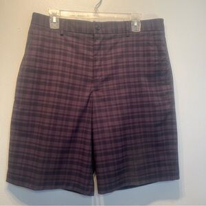 Slazenger Mens Golf Shorts Gray Black Plaid Flat Front Zip Fly Size 34 Inseam 9